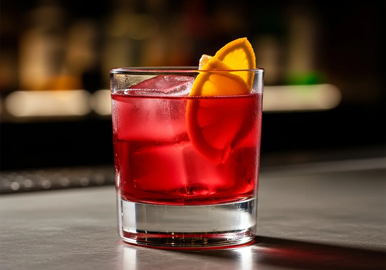 Frozen Negroni - klassiskt gindrinkar med gin, söt vermouth (röd), campari